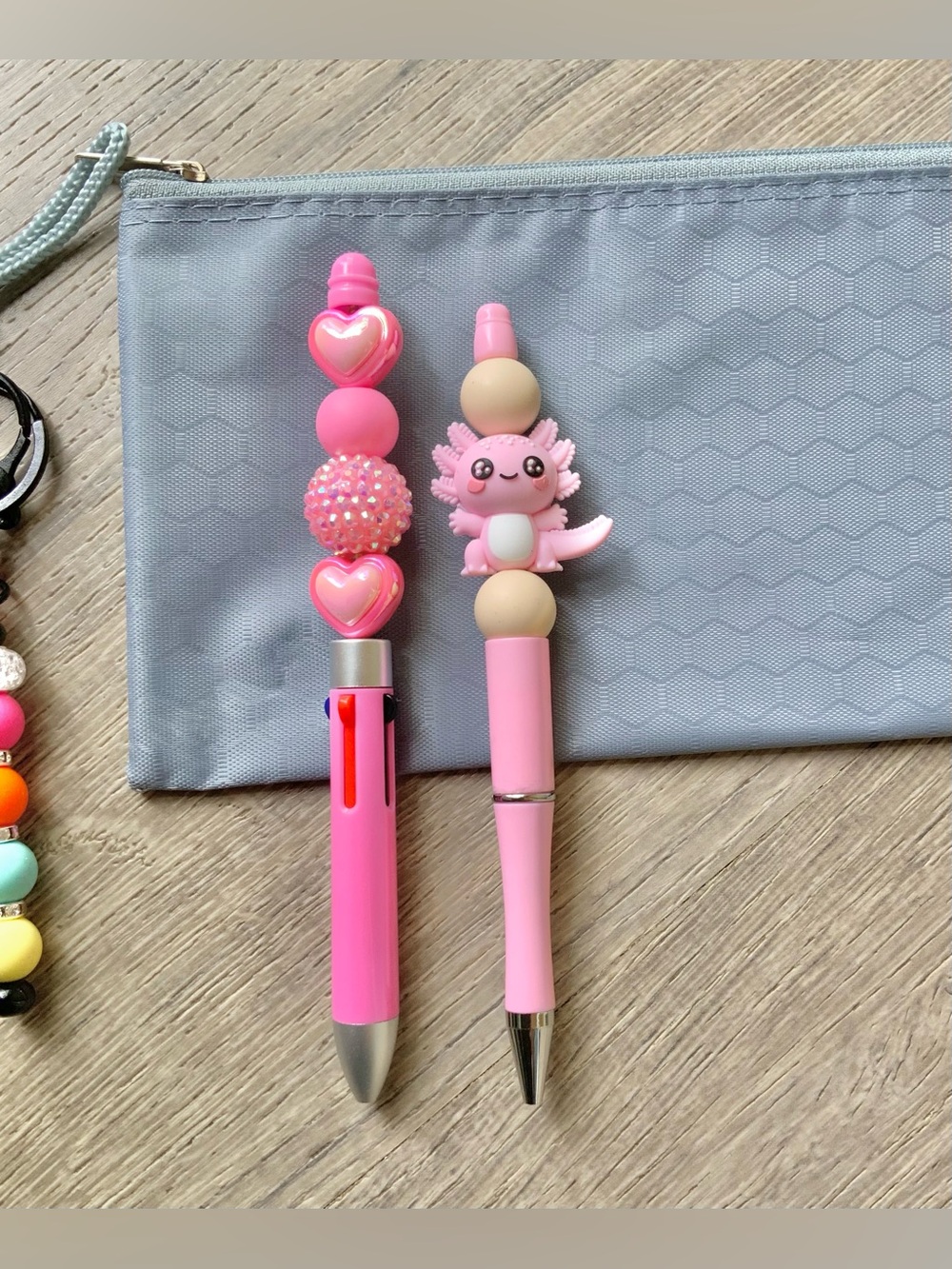 NEW📚 Hand Crafted Beaded Pens & Pencil Case w/ Bag Charm - Picture 4 of 5